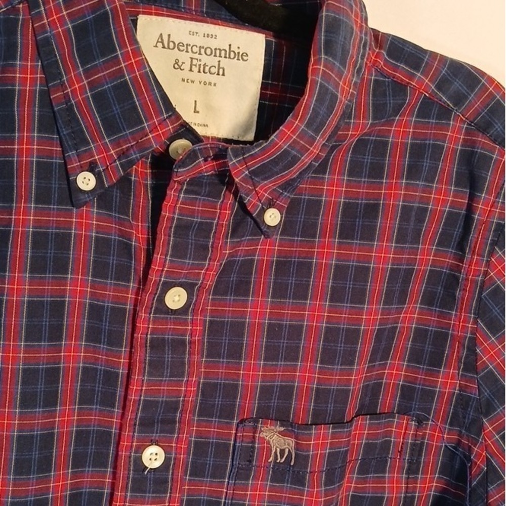 Abercrombie & Fitch Men's L Red/Blue Plaid Button-Down Long Sleeve Shirt